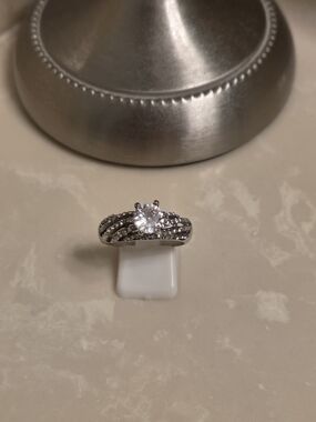 Silver Cubic Zirconia Solitaire Engagement Ring Size 10
